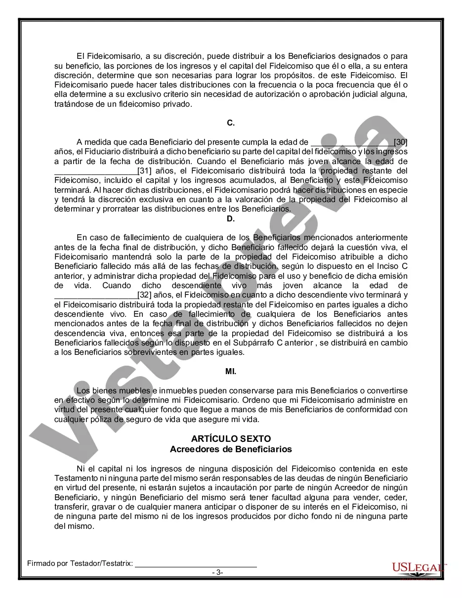 Preview Formulario Legal de Última Voluntad y Testamento para Persona Soltera con Hijos Adultos y Menores