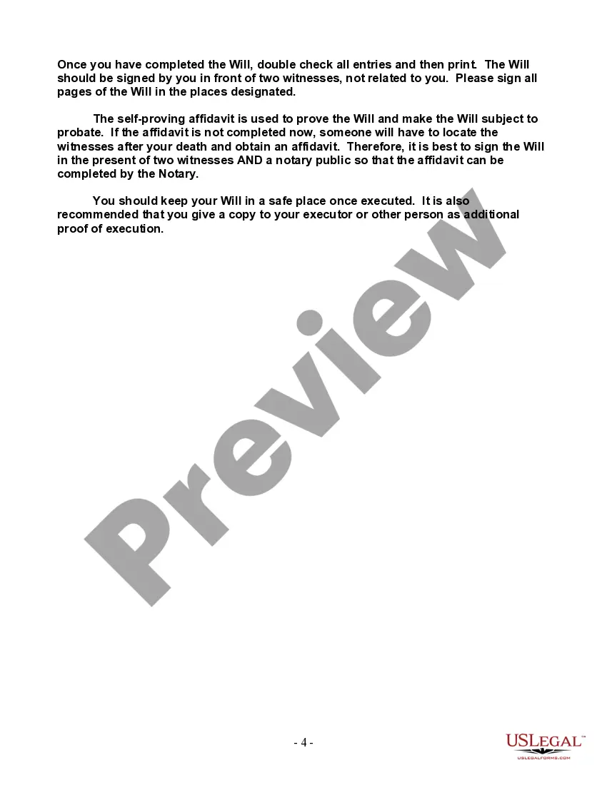 Preview Last Will and Testament for Single Person with Adult and Minor Children