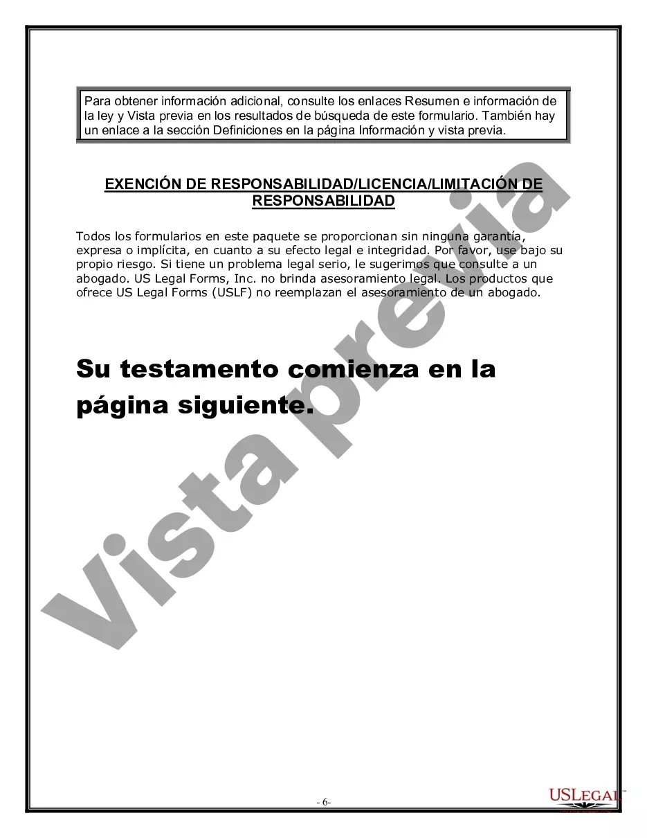 Preview Formulario Legal de Última Voluntad y Testamento para Persona Soltera con Hijos Adultos