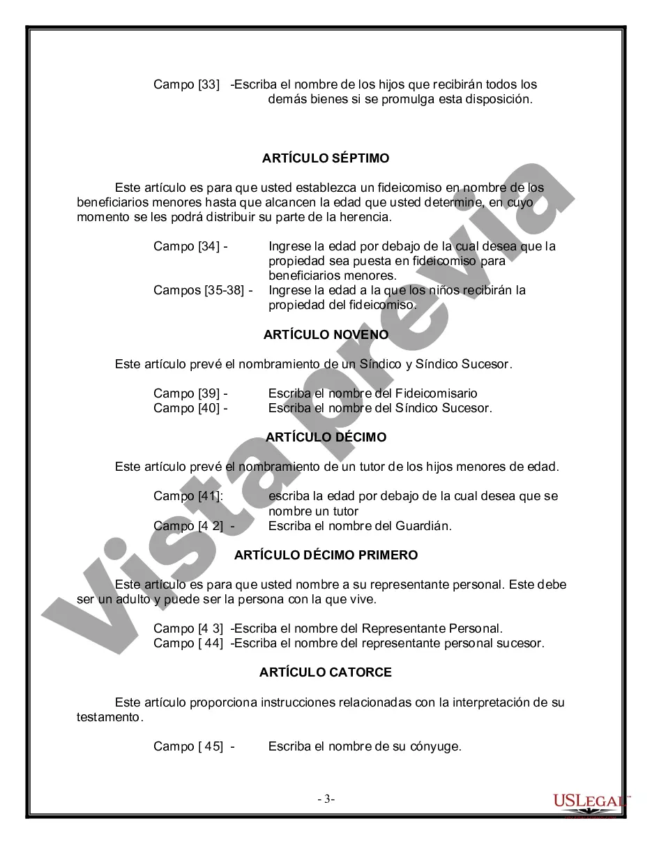 Preview Última voluntad y testamento legal para persona casada con hijos menores de edad de un matrimonio anterior