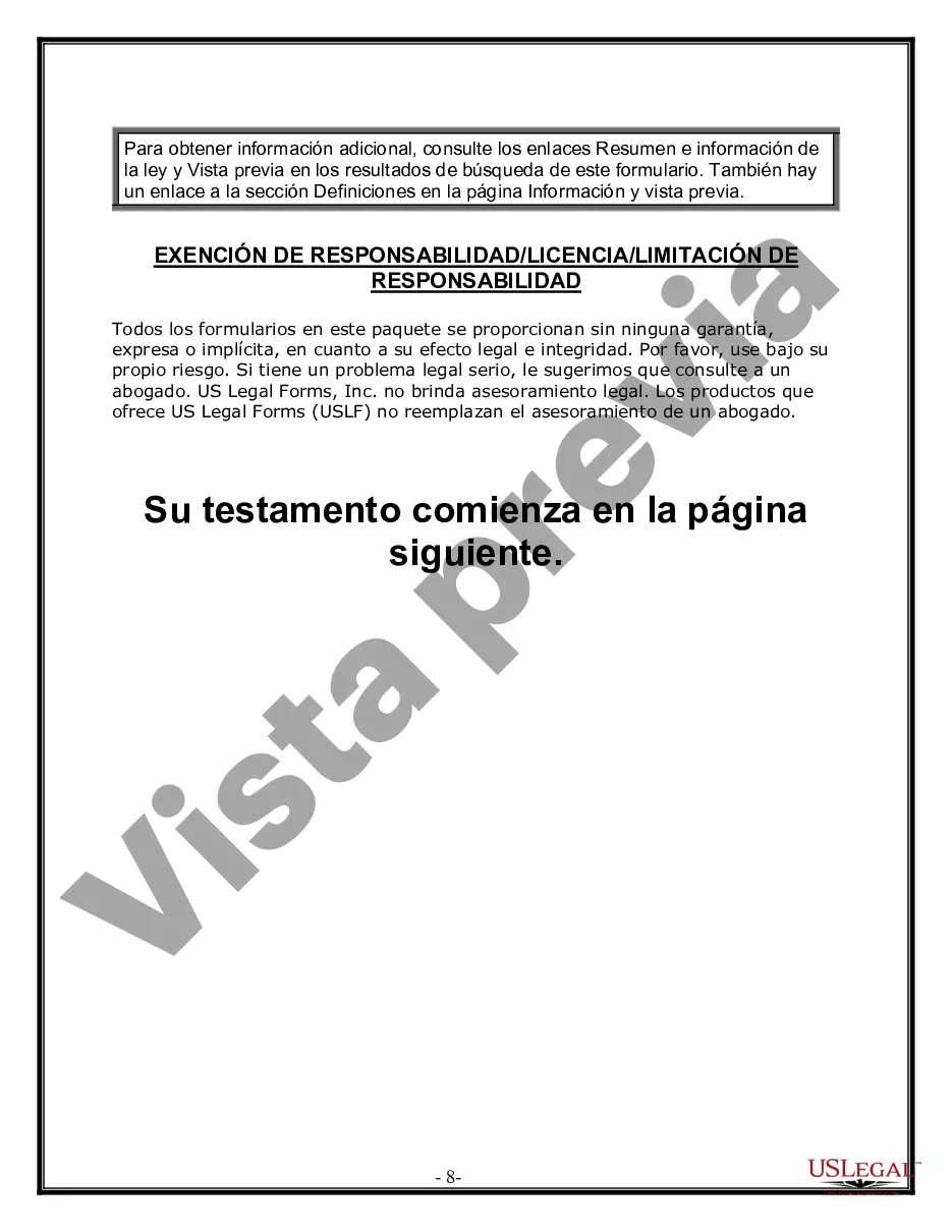 Preview Última voluntad y testamento legal para persona casada con hijos menores de edad de un matrimonio anterior