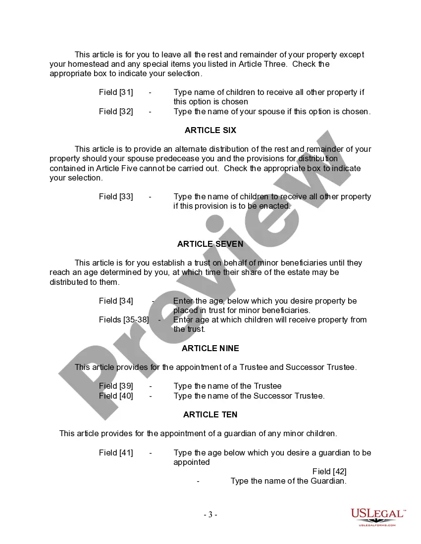 Preview Last Will and Testament for Married person with Minor Children from Prior Marriage