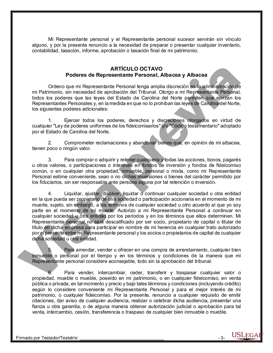 Preview Formulario de última voluntad y testamento legal para personas divorciadas que no se han vuelto a casar con hijos adultos