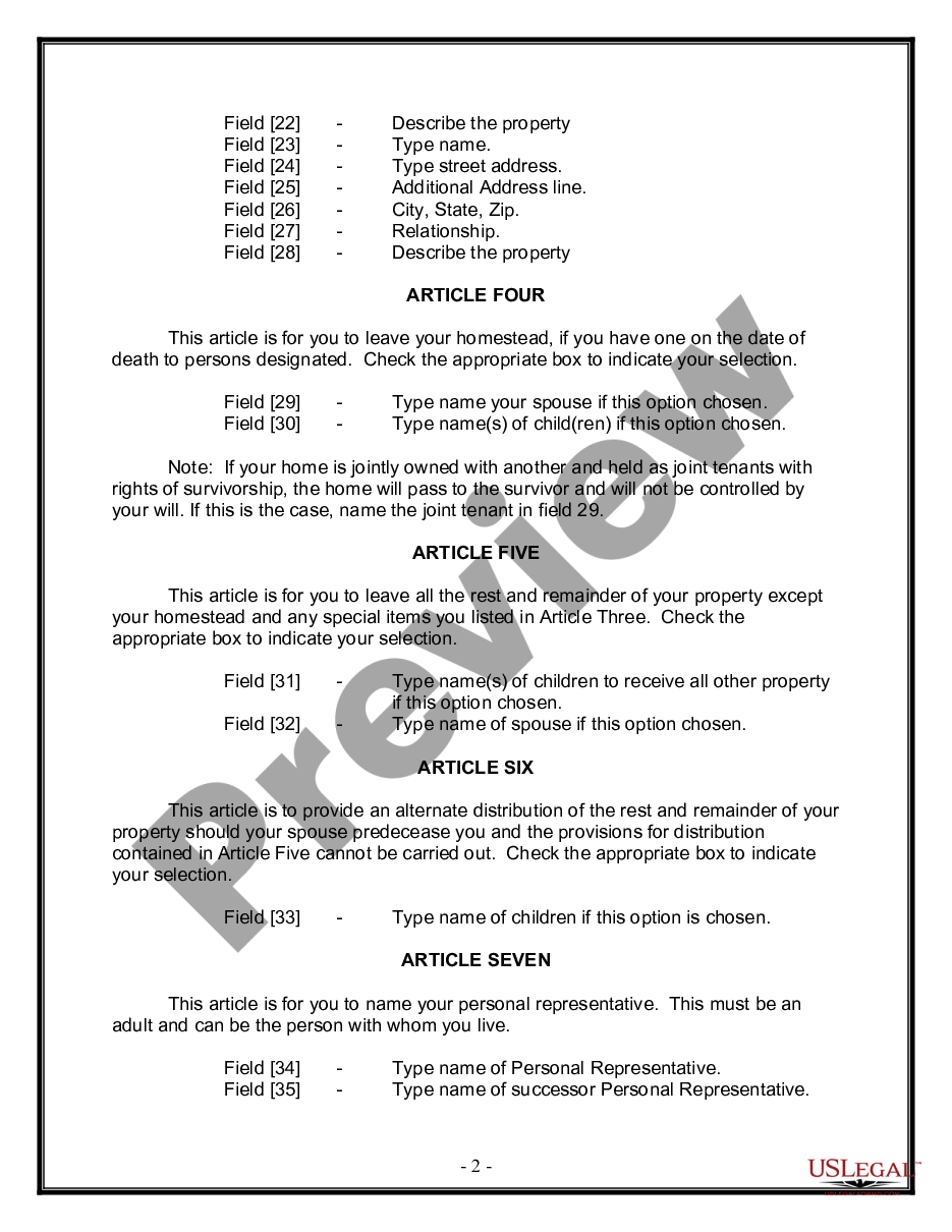 page 1 Legal Last Will and Testament Form for Married person with Adult Children from Prior Marriage preview