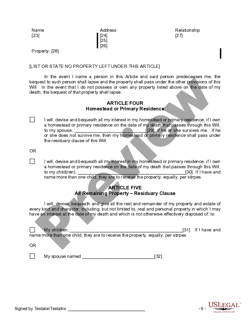Preview Last Will and Testament for Married person with Adult Children from Prior Marriage