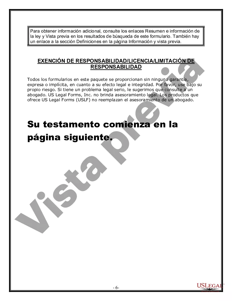 Preview Formulario de última voluntad y testamento legal para personas divorciadas que no se han vuelto a casar y no tienen hijos