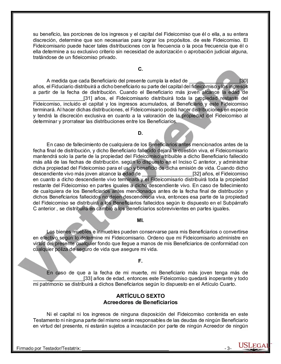 Preview Formulario de última voluntad y testamento legal para personas divorciadas que no se han vuelto a casar con hijos menores