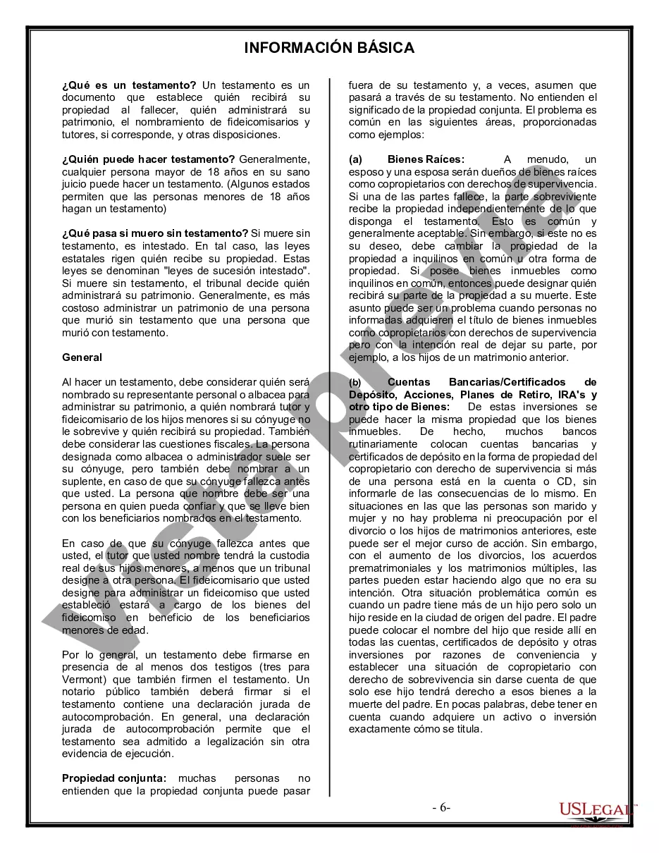 Preview Formulario de última voluntad y testamento legal para personas divorciadas que no se han vuelto a casar con hijos menores