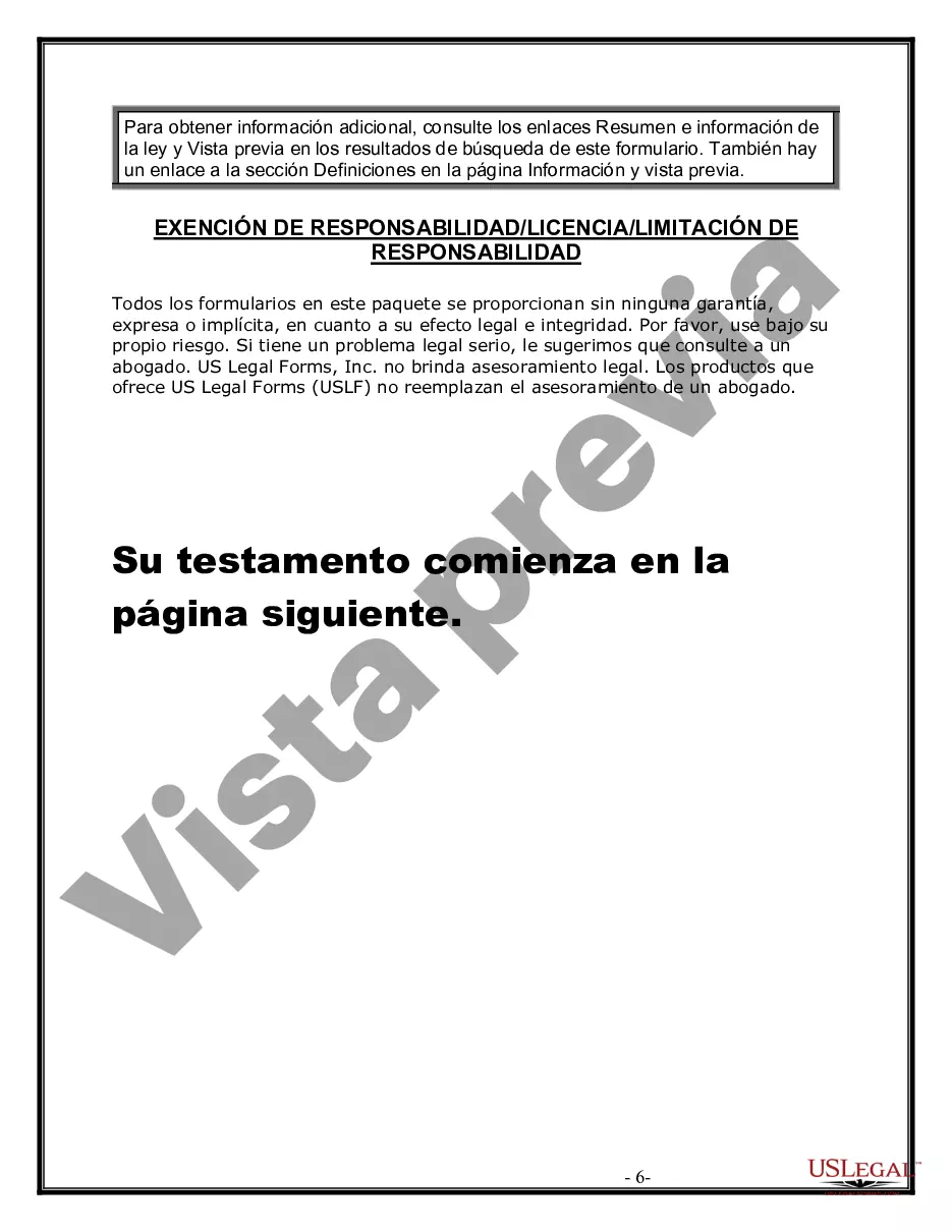 Preview Formulario de última voluntad y testamento legal para personas divorciadas que no se han vuelto a casar con hijos menores