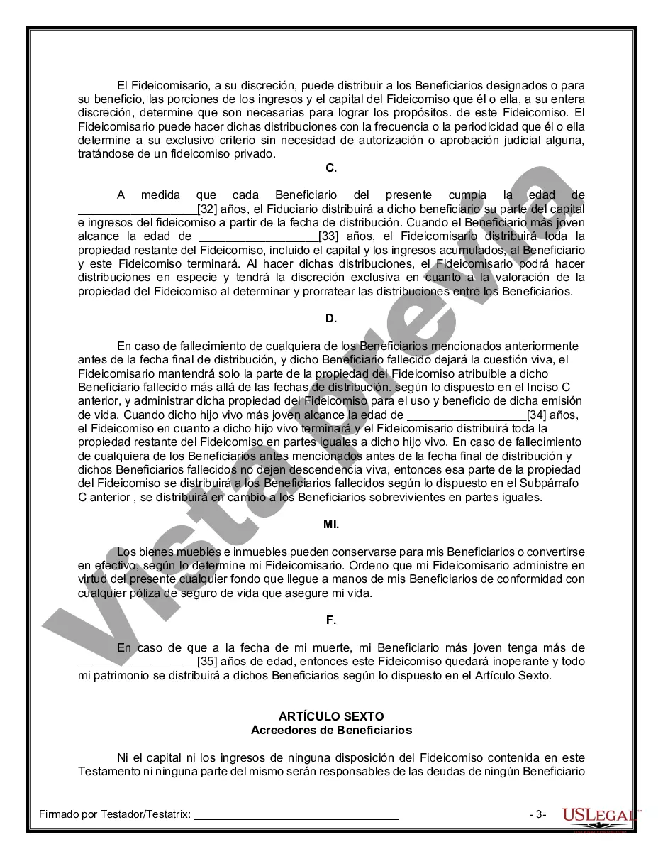 Preview Formulario de última voluntad y testamento legal para personas divorciadas que no se han vuelto a casar con hijos adultos y menores