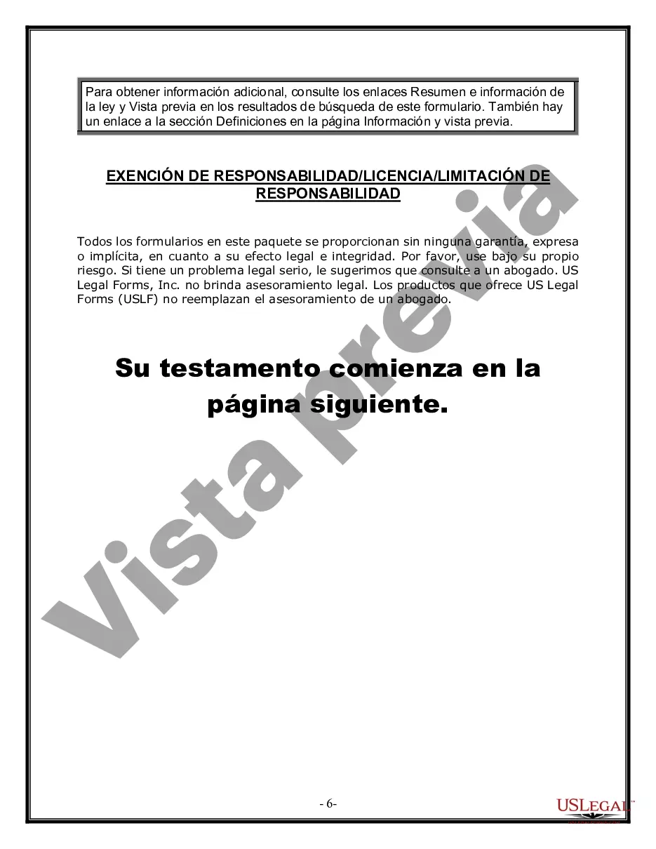 Preview Formulario de última voluntad y testamento legal para personas divorciadas que no se han vuelto a casar con hijos adultos y menores