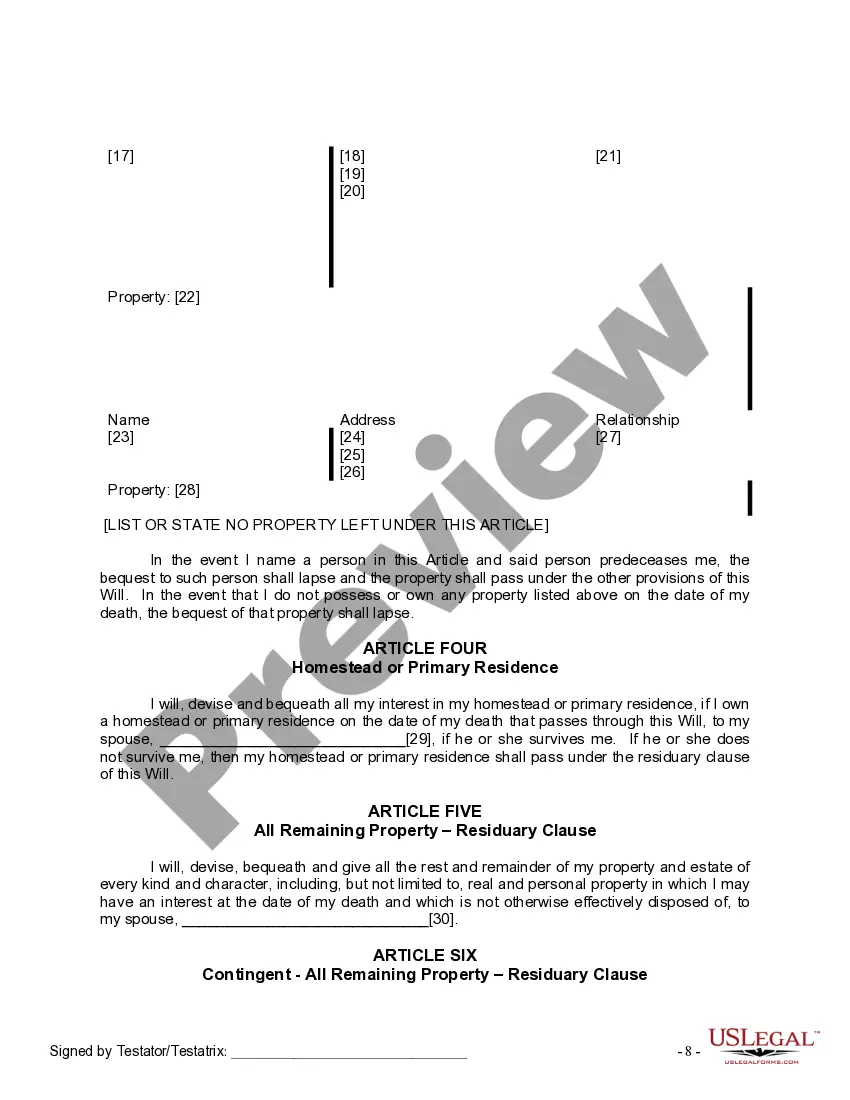 Preview Mutual Wills Package for Married Couple with Adult Children