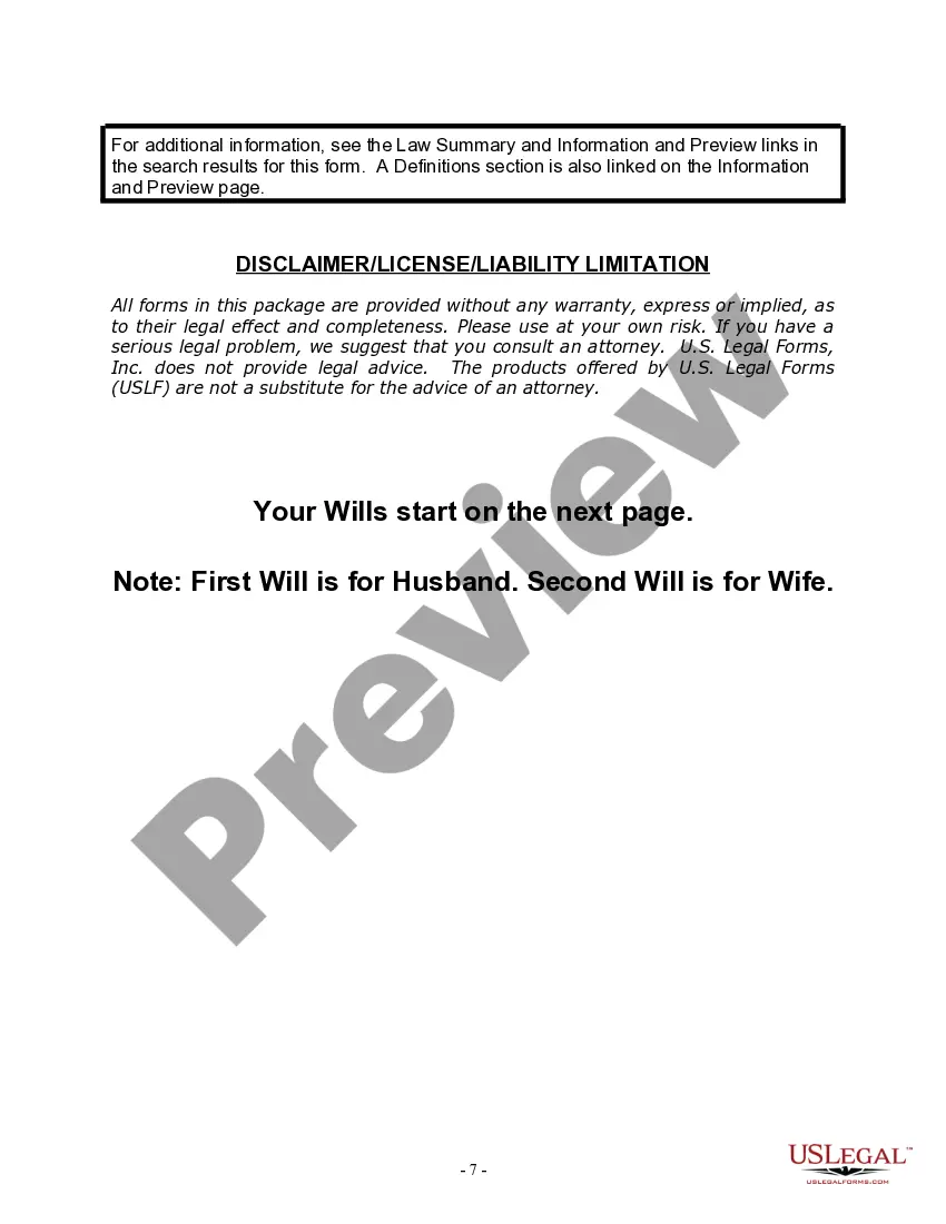 Preview Mutual Wills Package for Married Couple with Minor Children