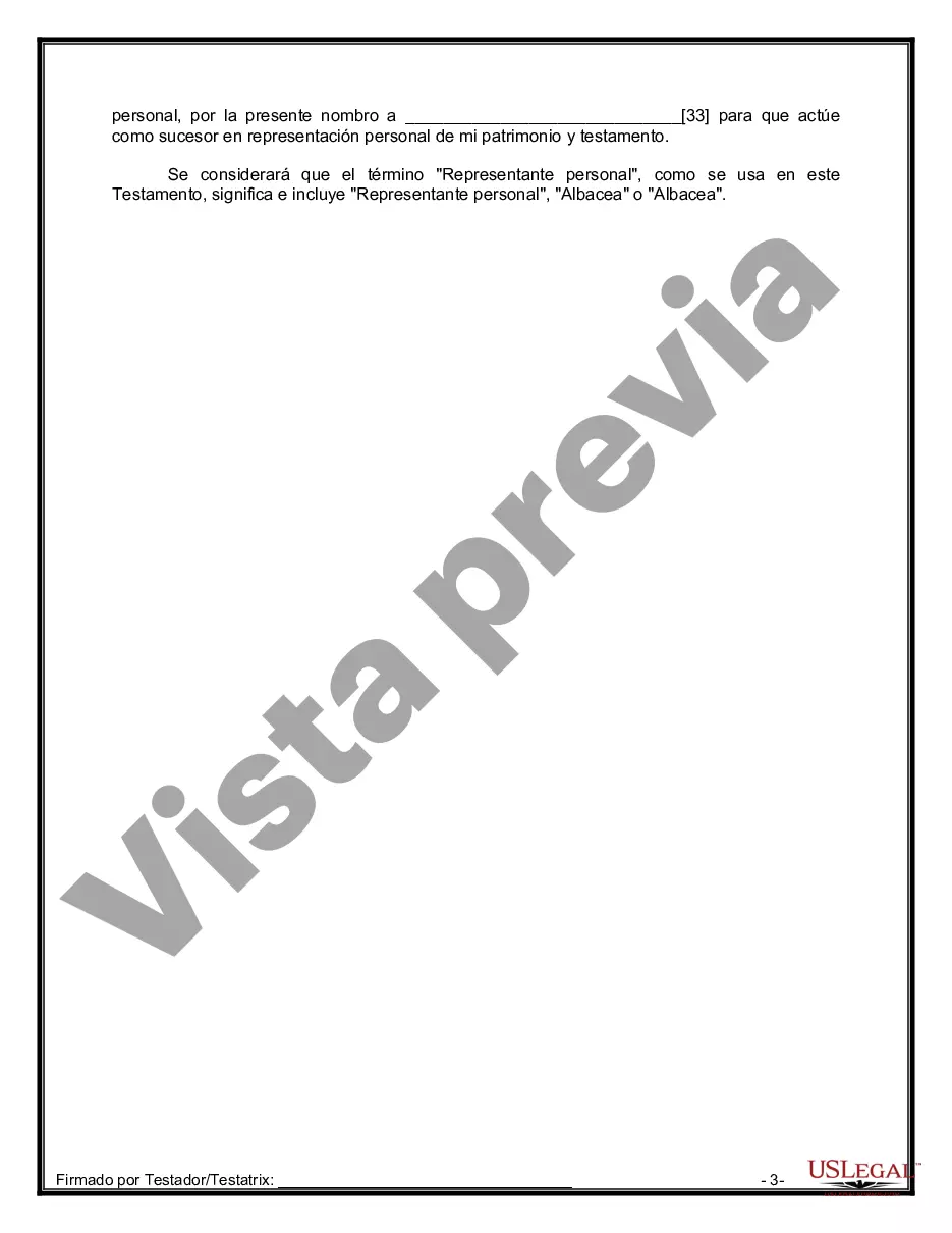Preview Formulario de última voluntad y testamento legal para persona casada con hijos adultos