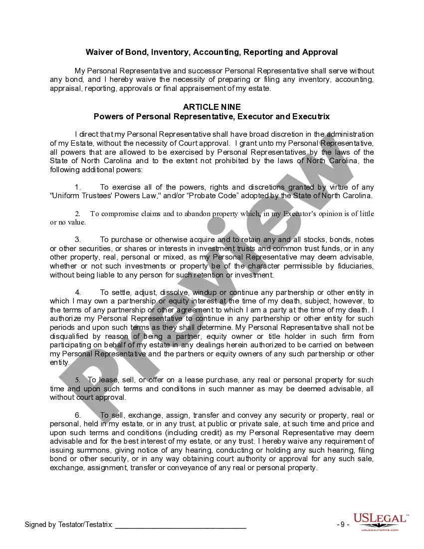 Preview Last Will and Testament for a Married Person with No Children