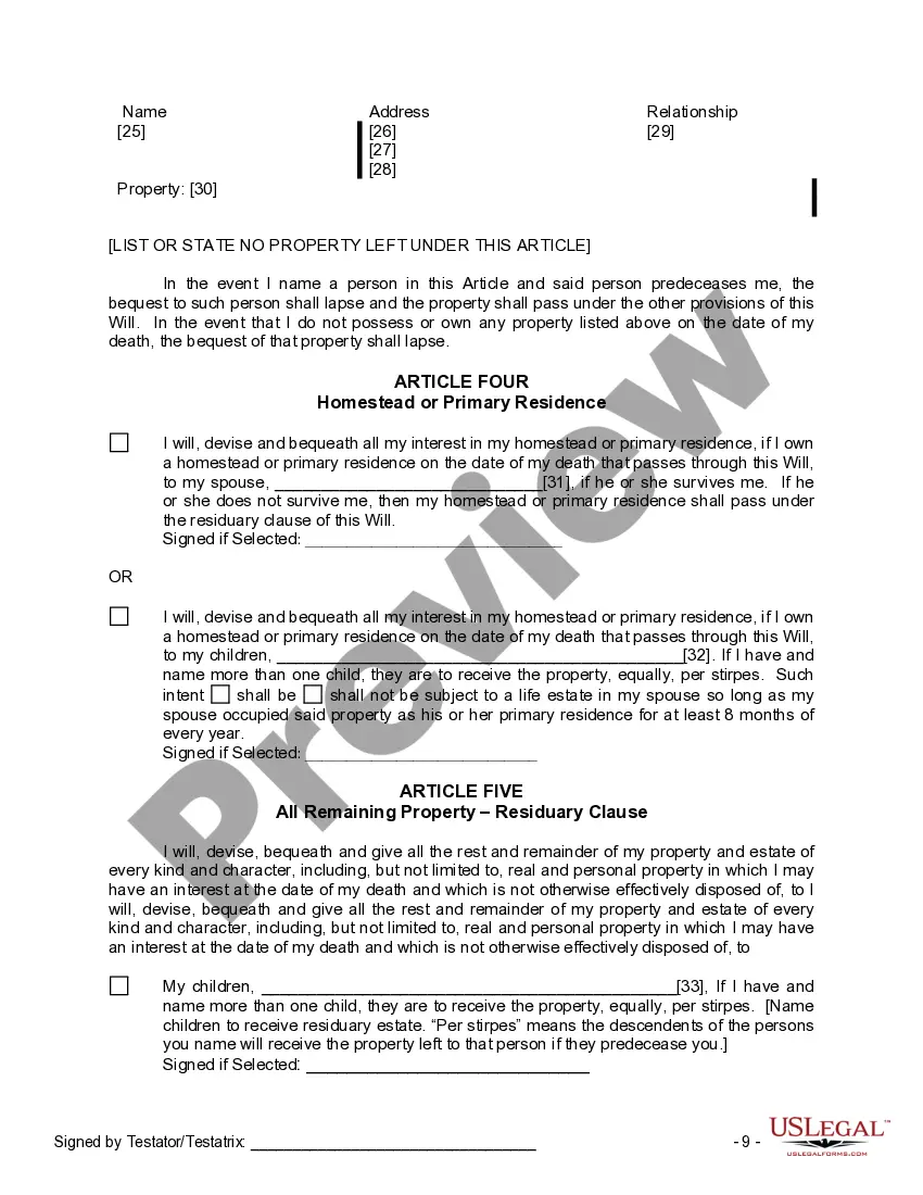 Preview Last Will and Testament for Married Person with Adult and Minor Children from Prior Marriage