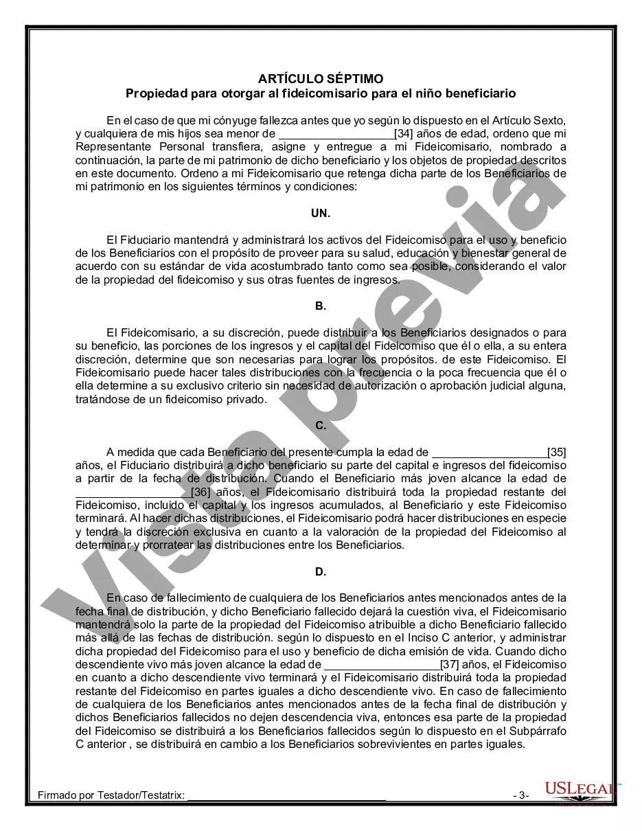 Preview Formulario Legal de Última Voluntad y Testamento para Persona Casada con Hijos Adultos y Menores