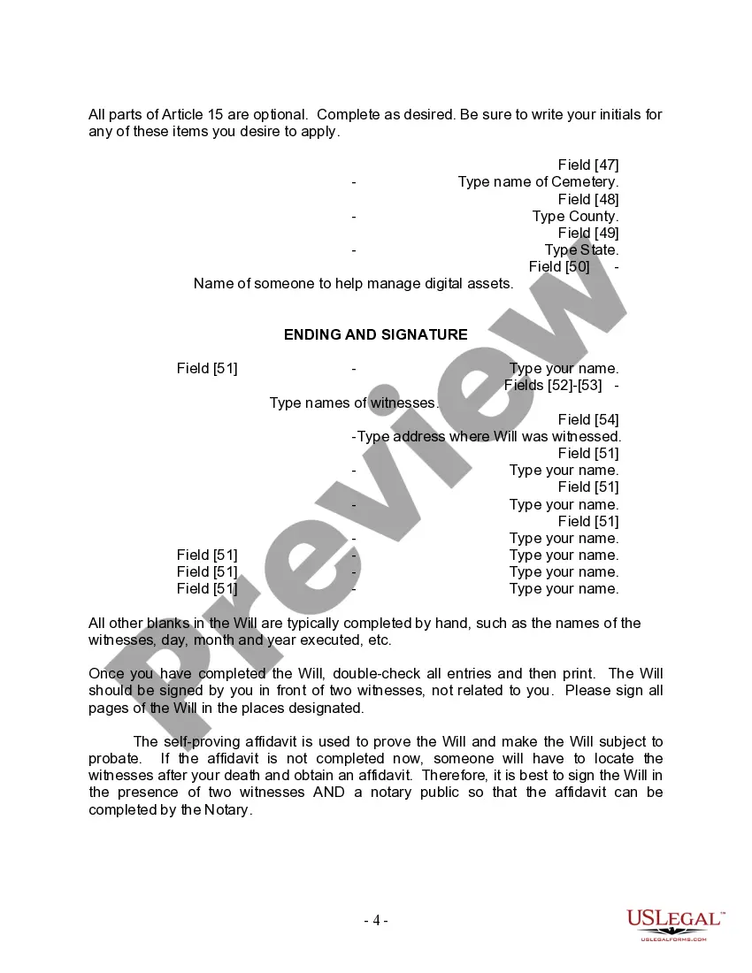 Preview Last Will and Testament for Married Person with Adult and Minor Children