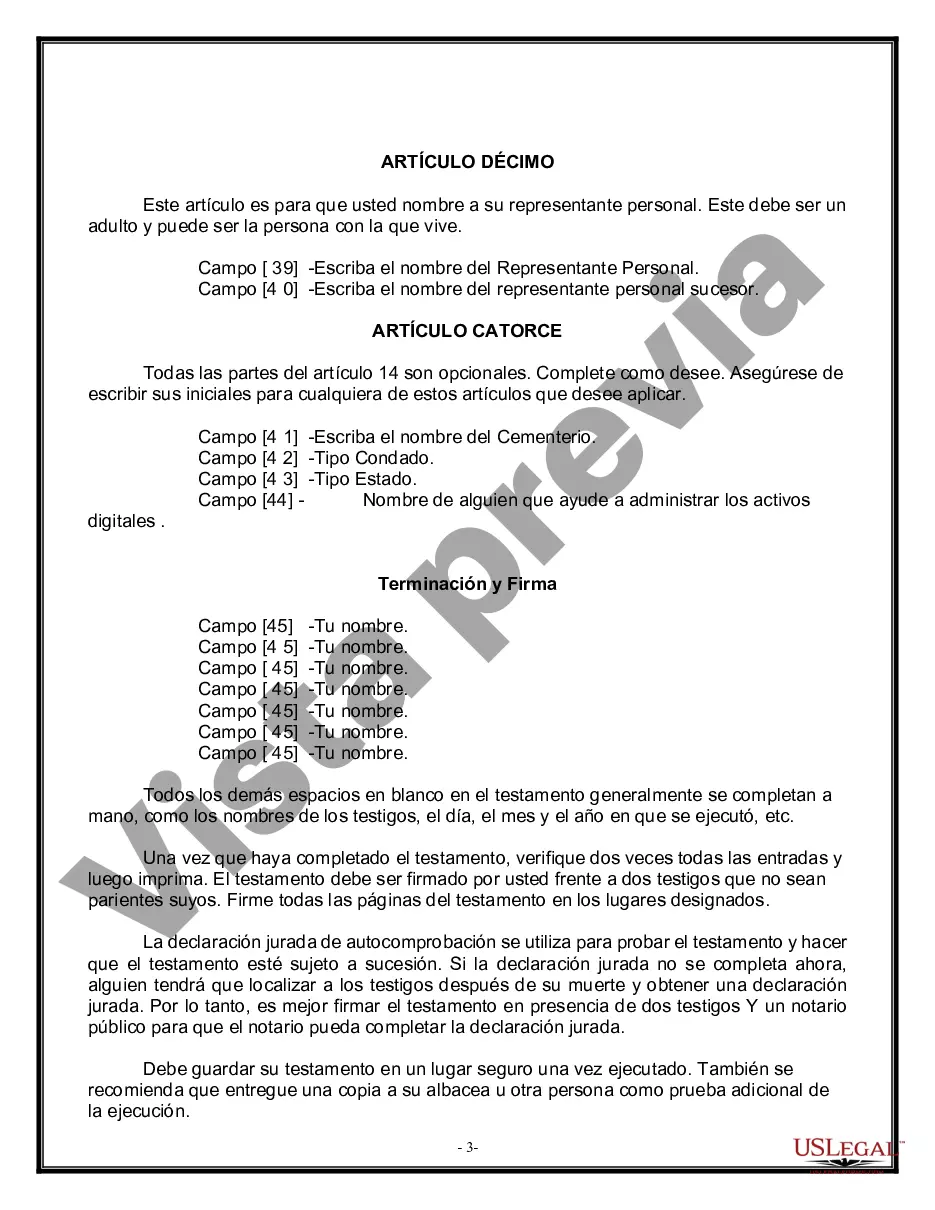 Preview Formulario Legal de Última Voluntad y Testamento para Viuda o Viudo con Hijos Menores