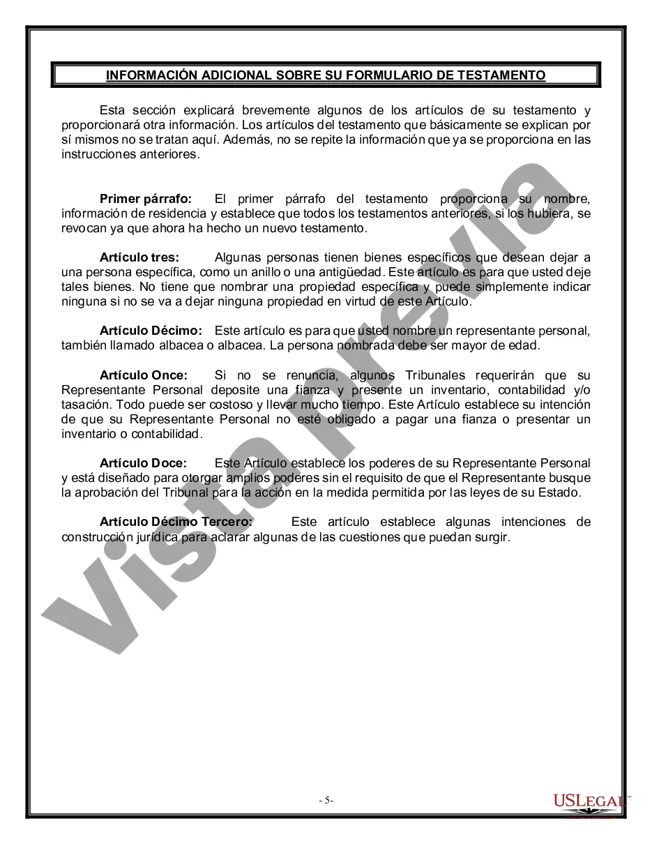 Preview Formulario Legal de Última Voluntad y Testamento para Viuda o Viudo con Hijos Menores