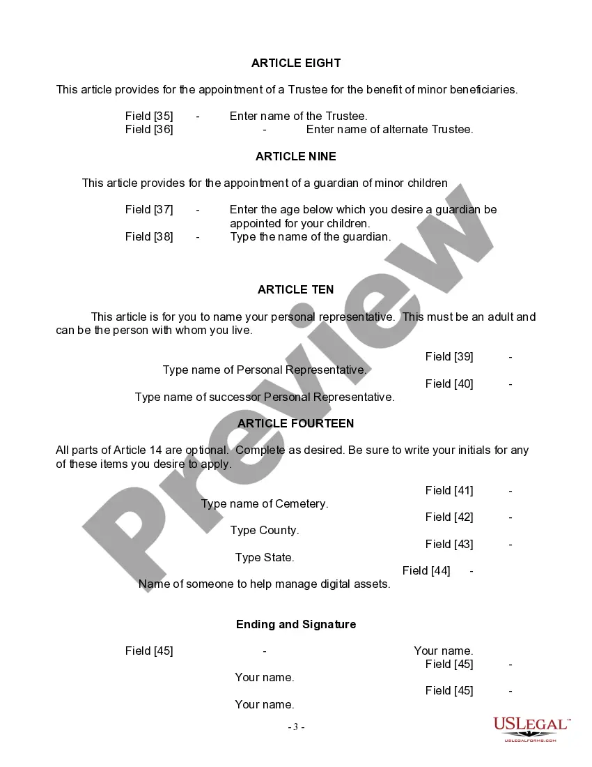 Preview Last Will and Testament for Widow or Widower with Minor Children