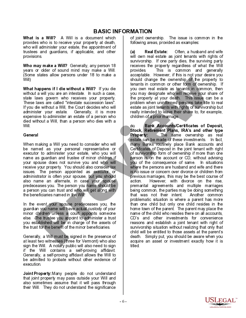 Preview Last Will and Testament for Widow or Widower with Minor Children