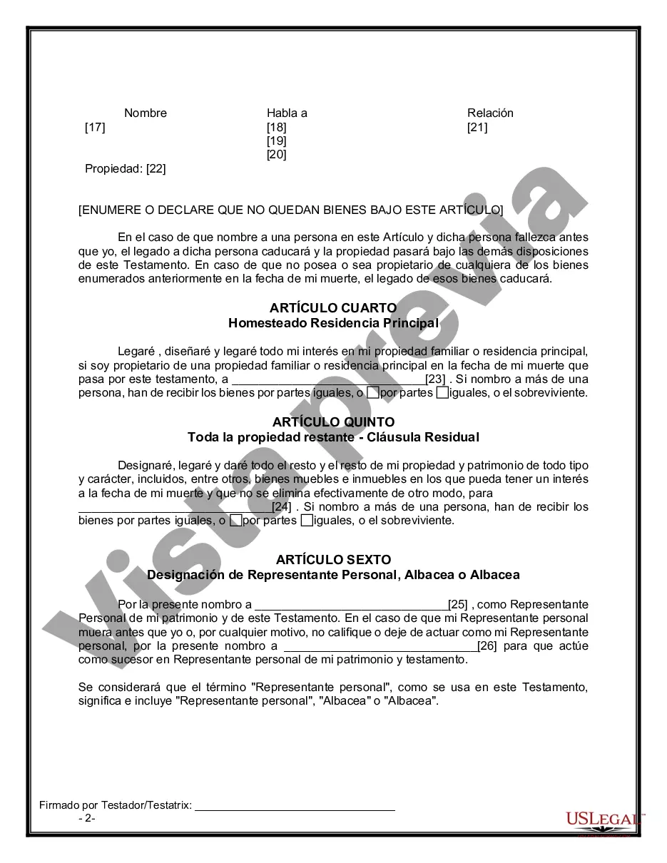 Preview Formulario de última voluntad legal para una viuda o viudo sin hijos