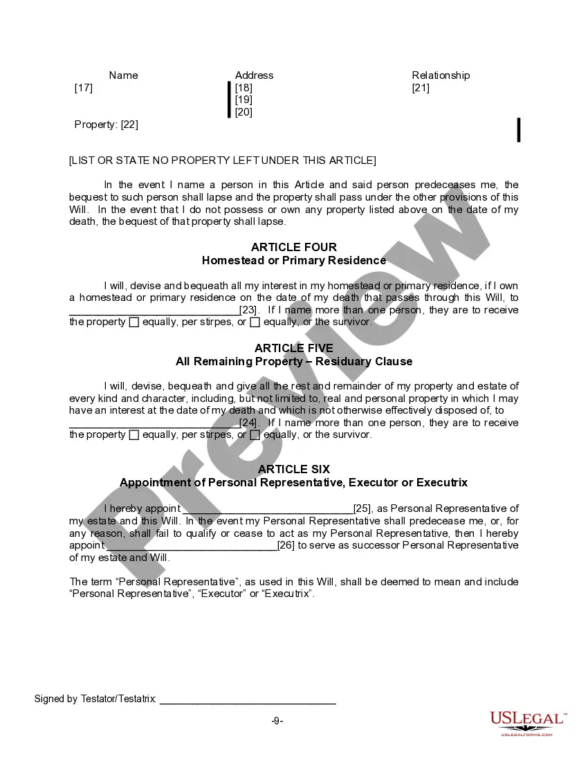 Preview Last Will for a Widow or Widower with no Children