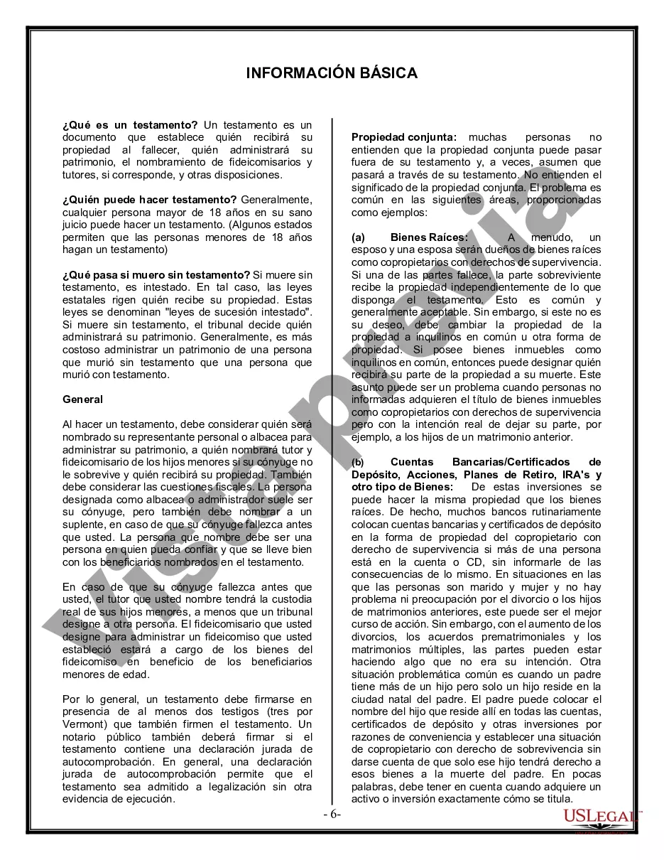 Preview Formulario Legal de Última Voluntad y Testamento para una Viuda o Viudo con Hijos Adultos y Menores