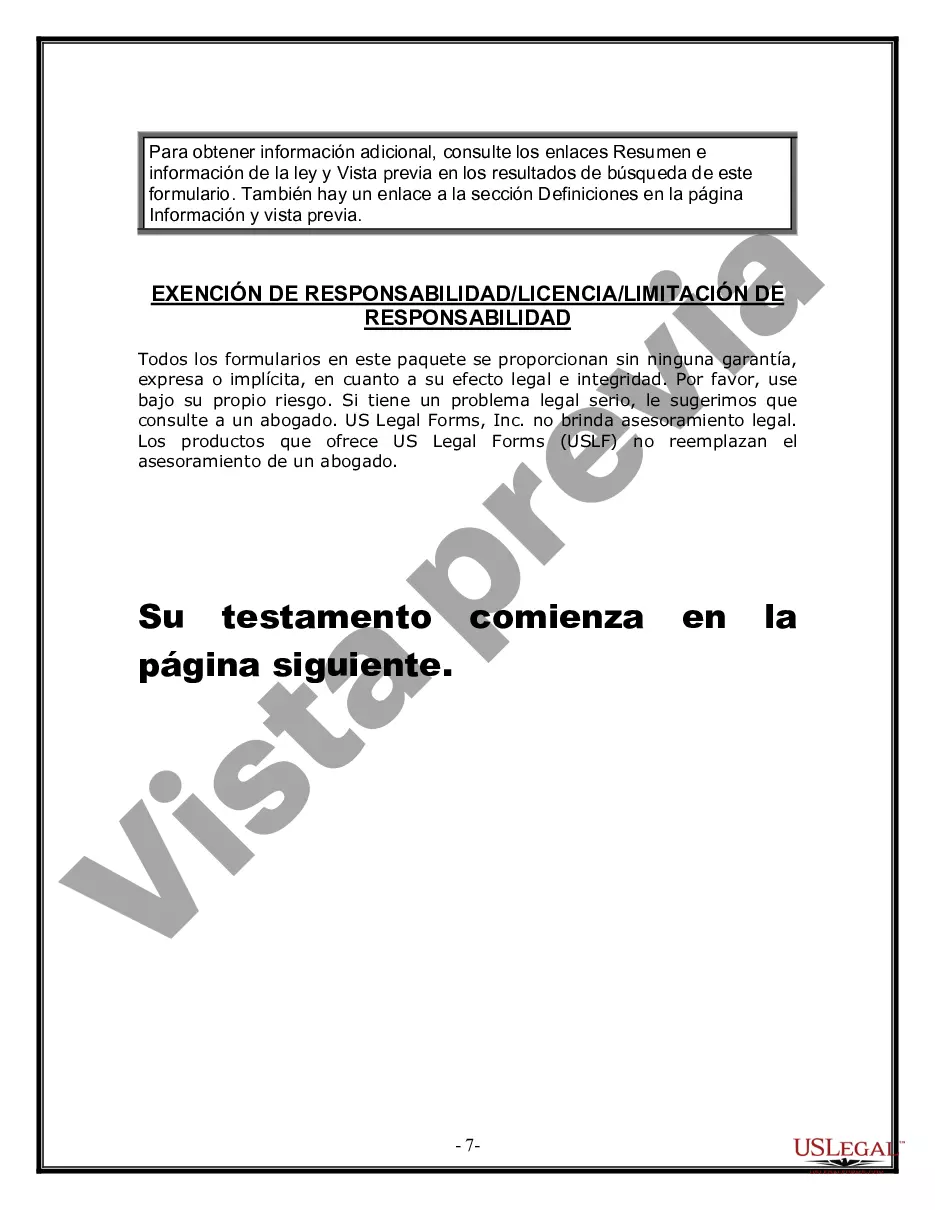 Preview Formulario Legal de Última Voluntad y Testamento para Persona Divorciada y Recasada con Hijos Míos, Tuyos y Nuestros