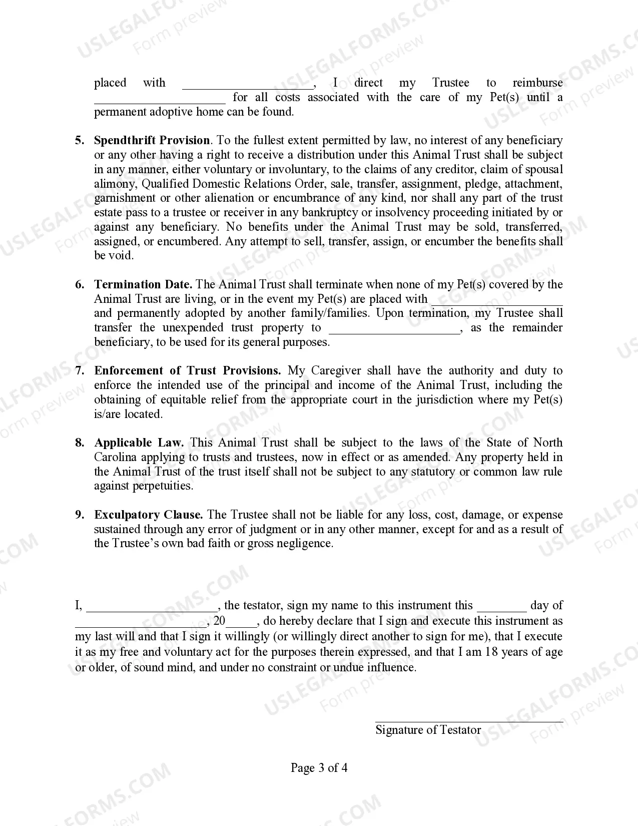 Preview Codicil to Will Form for Amending Your Will - Testamentary Pet Trust