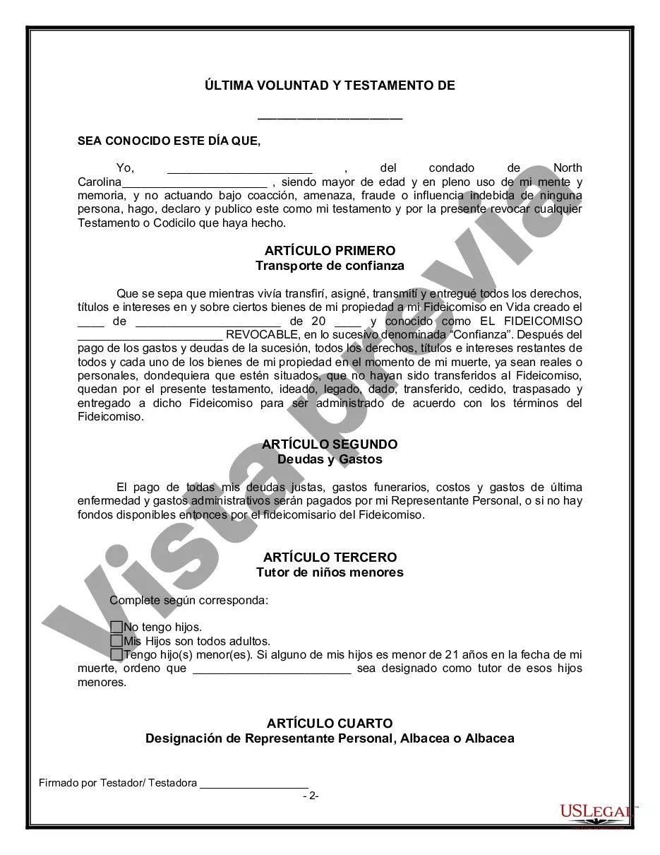 Preview Último testamento legal y formulario de testamento con todos los bienes en fideicomiso llamado testamento invertido
