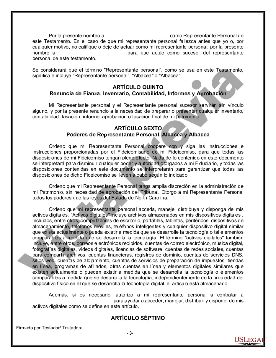 Preview Último testamento legal y formulario de testamento con todos los bienes en fideicomiso llamado testamento invertido
