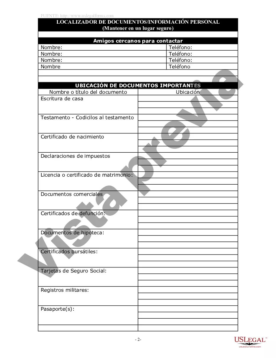Preview Localizador de documentos y paquete de información personal, incluido el formulario de información de entierro