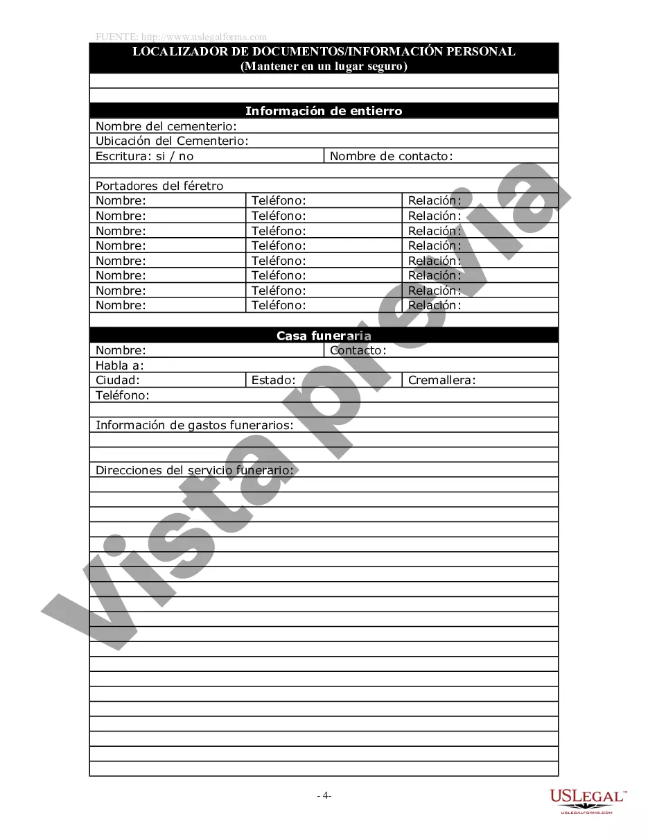 Preview Localizador de documentos y paquete de información personal, incluido el formulario de información de entierro