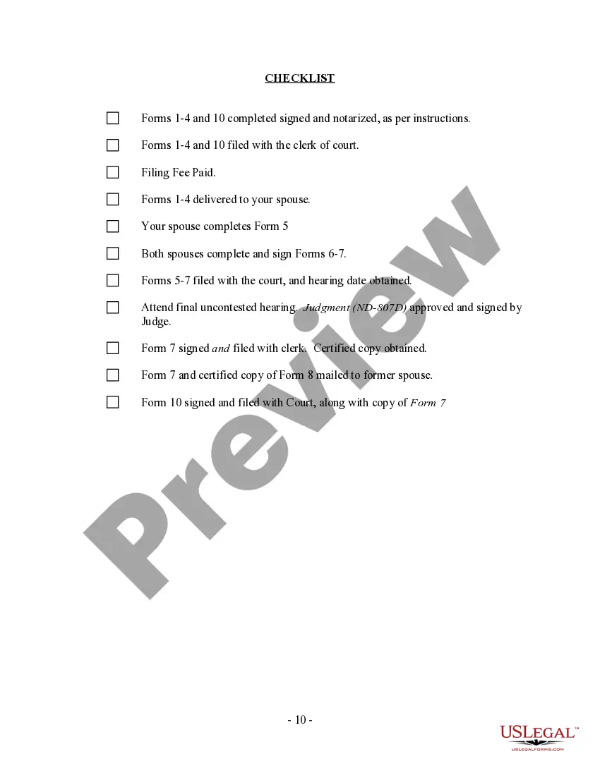 Preview North Dakota No-Fault Uncontested Agreed Divorce Package for Dissolution of Marriage with Adult Children and with or without Property and Debts
