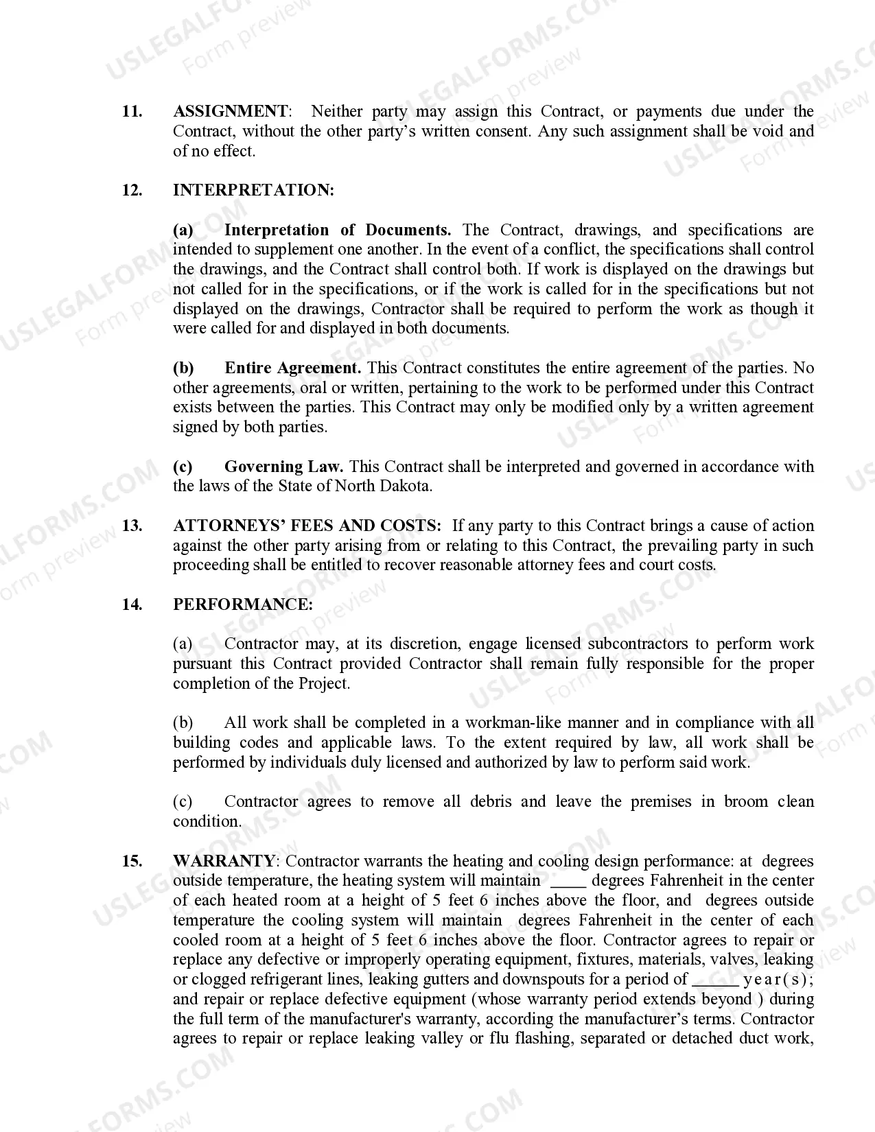 Preview HVAC Contract for Contractor