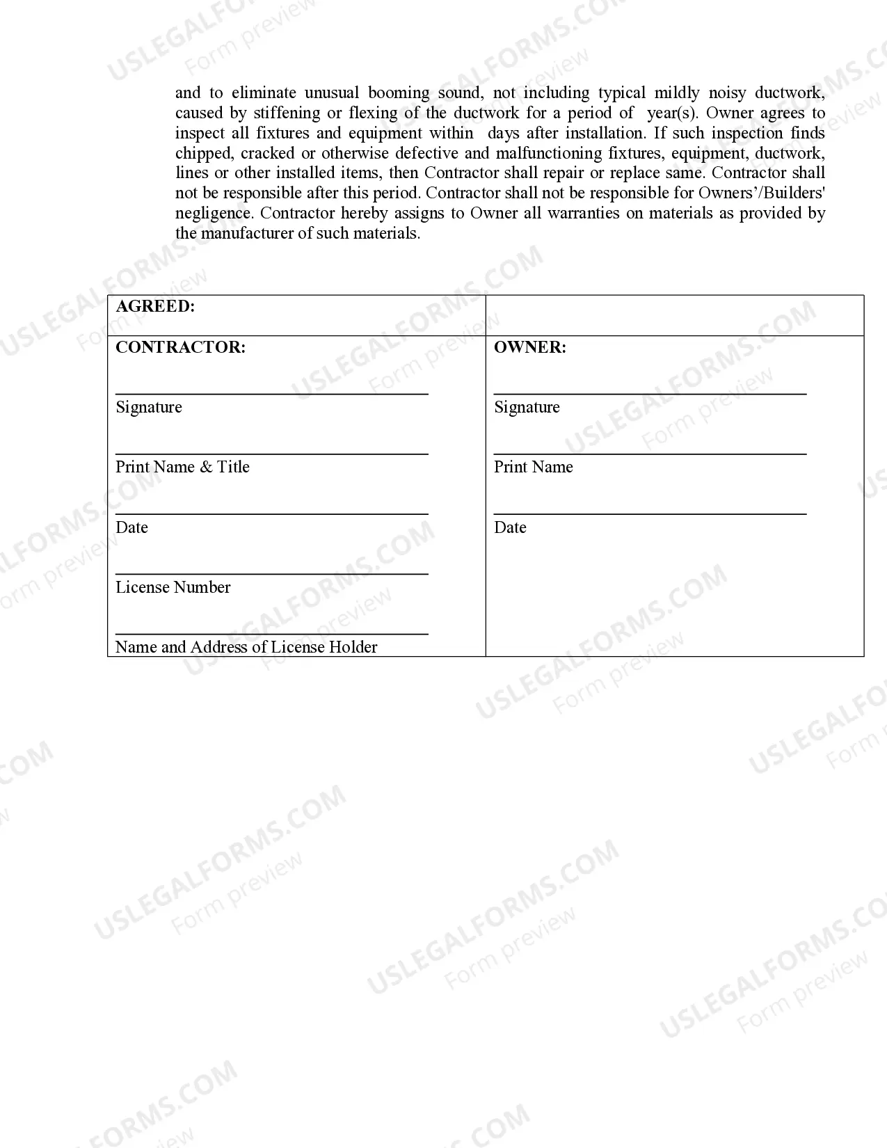 Preview HVAC Contract for Contractor