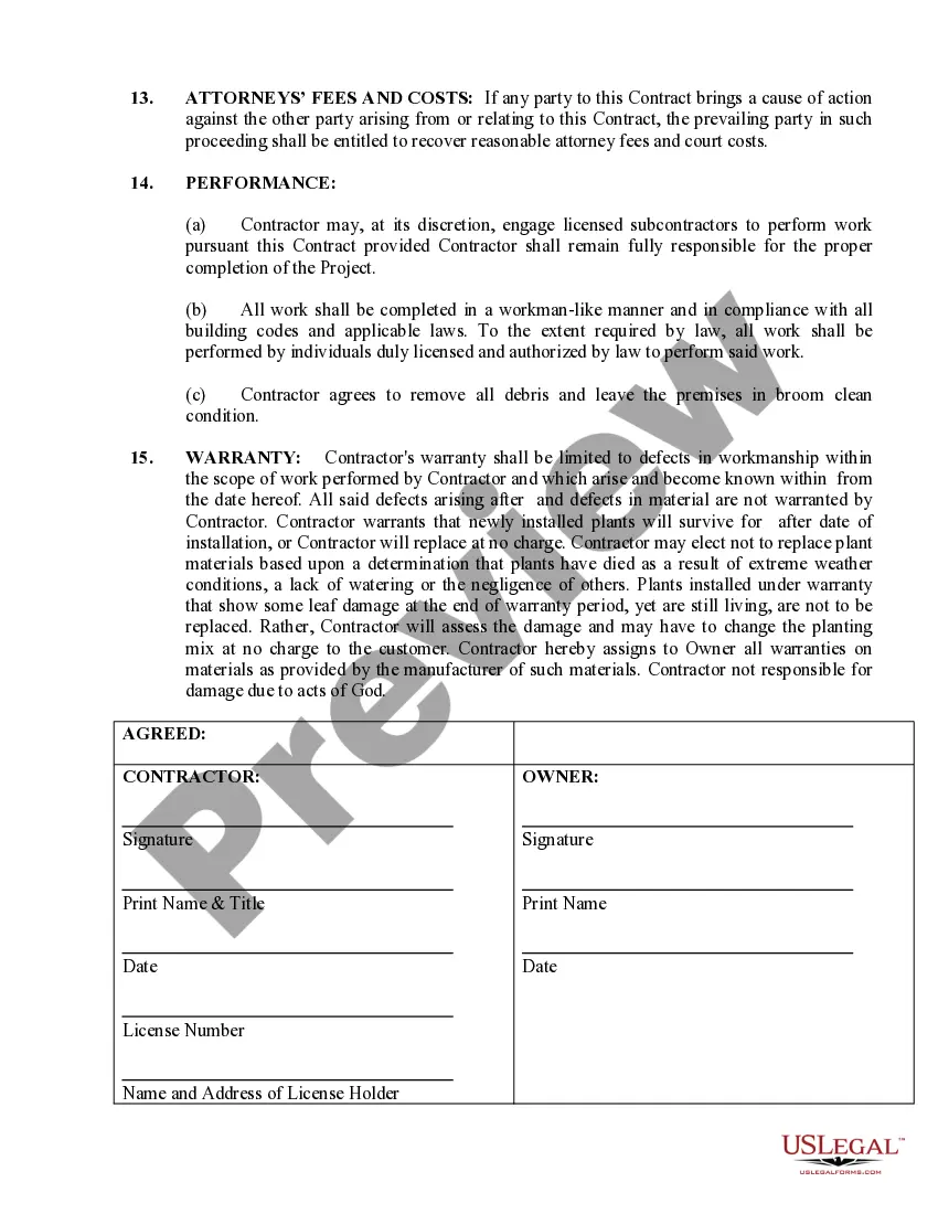 Preview Landscape Contract for Contractor