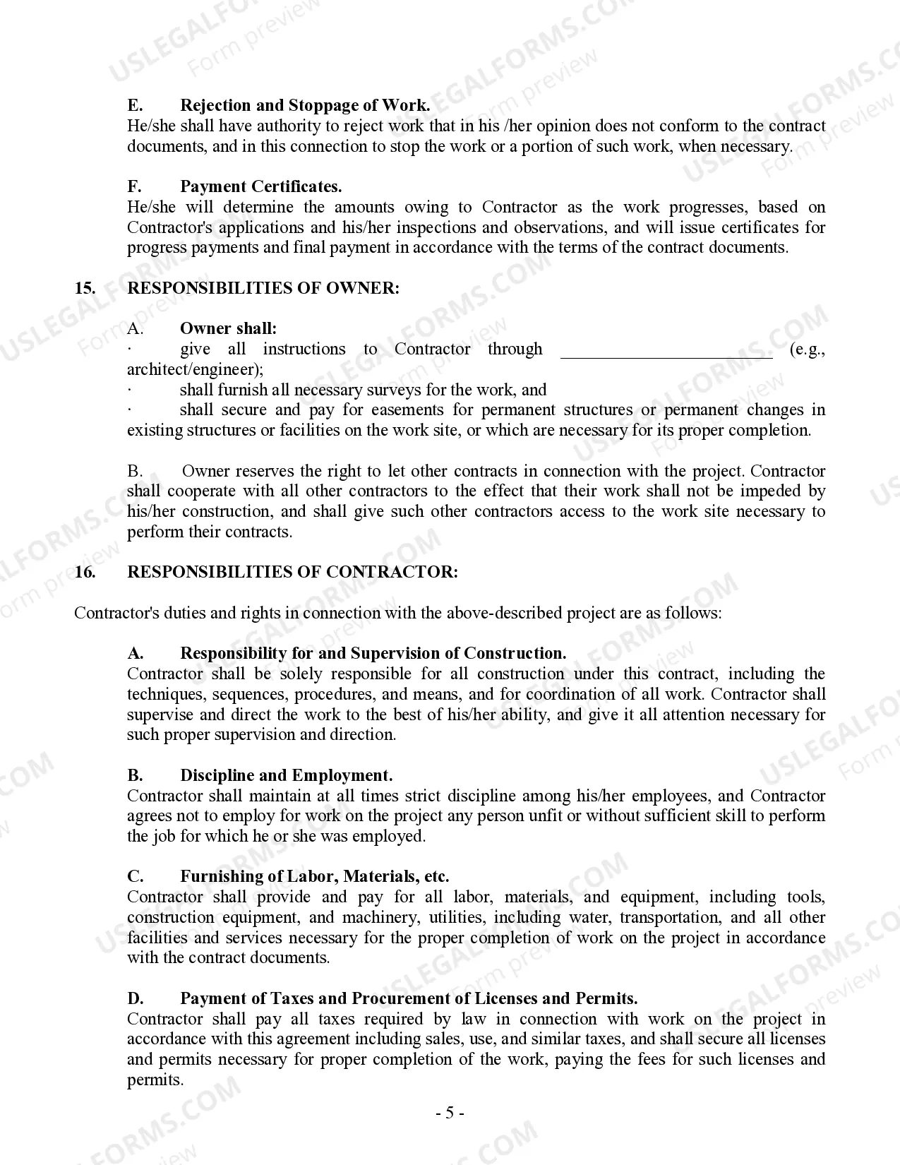 Preview Commercial Contract for Contractor