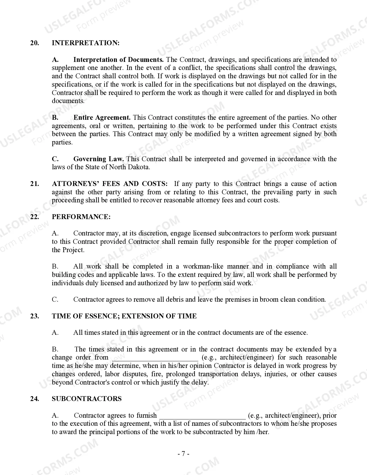 Preview Commercial Contract for Contractor