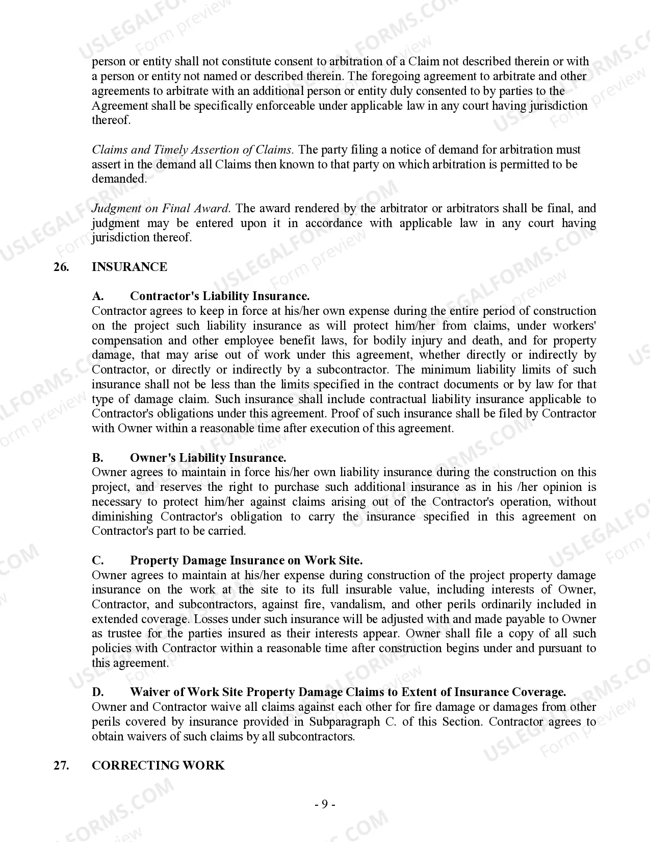 Preview Commercial Contract for Contractor