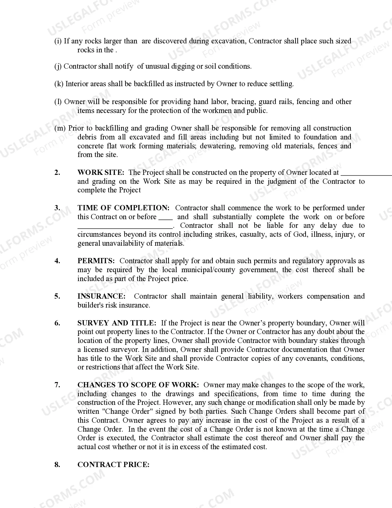 Preview Excavator Contract for Contractor