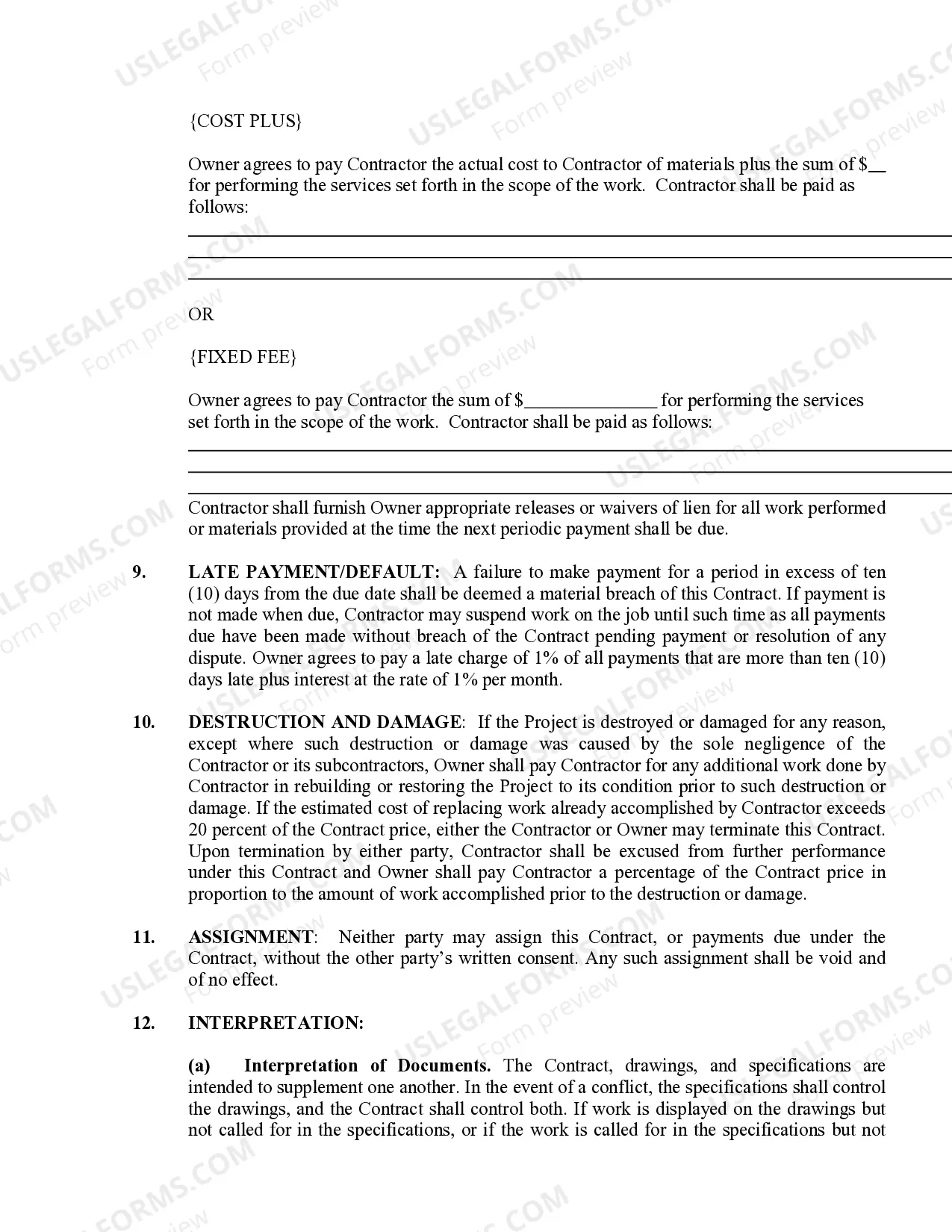Preview Excavator Contract for Contractor