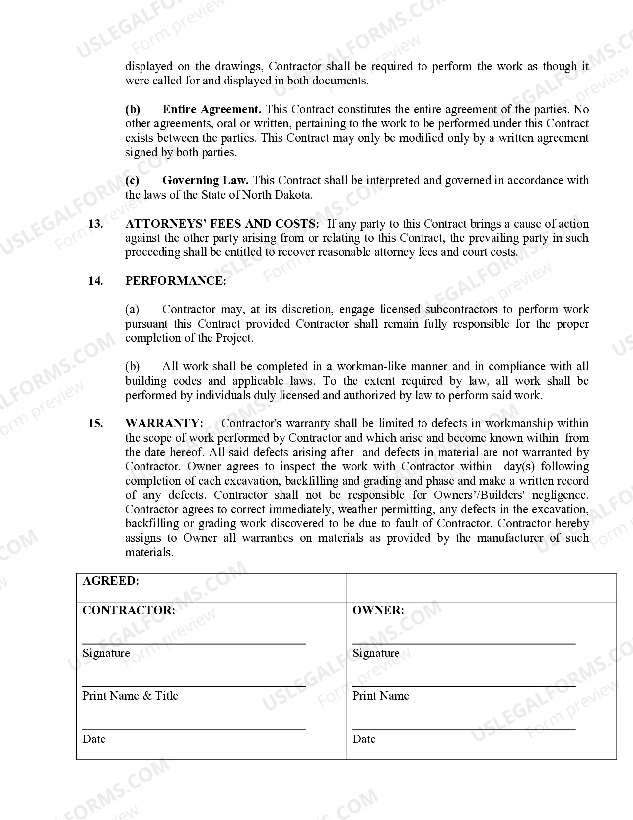 Preview Excavator Contract for Contractor
