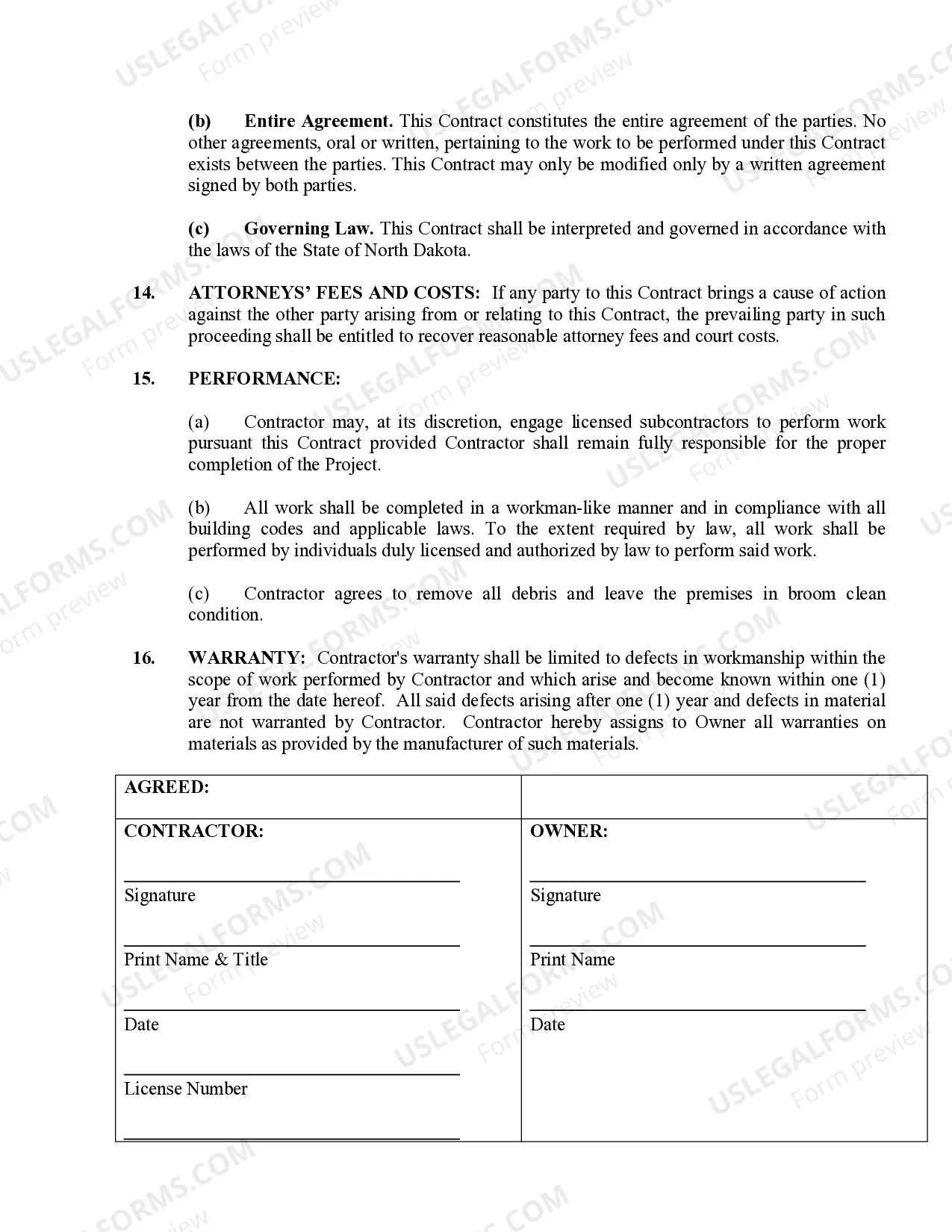 Preview Renovation Contract for Contractor