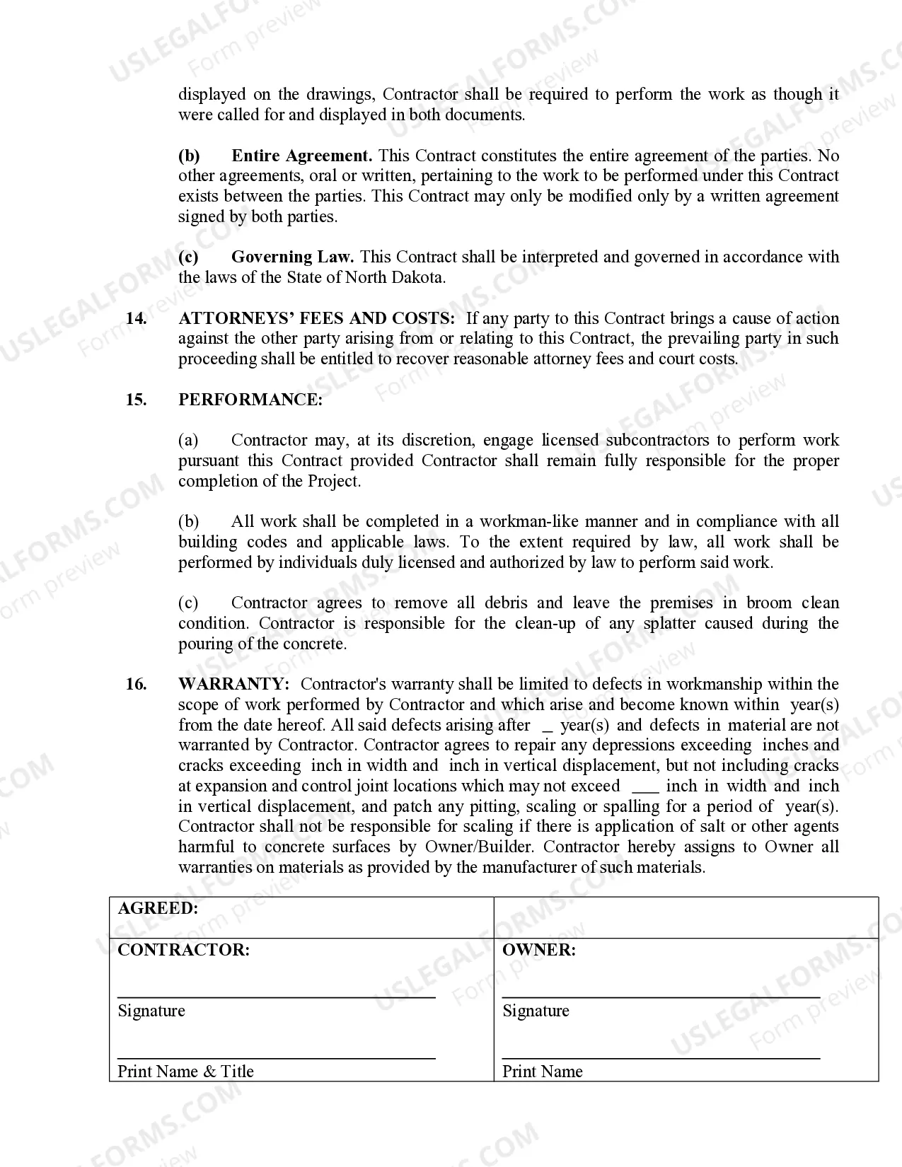 Preview Concrete Mason Contract for Contractor