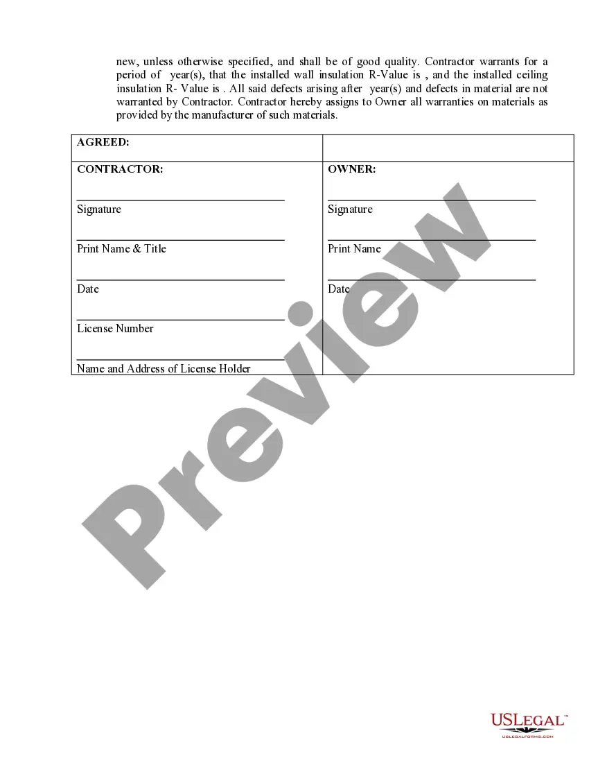 Preview Insulation Contract for Contractor