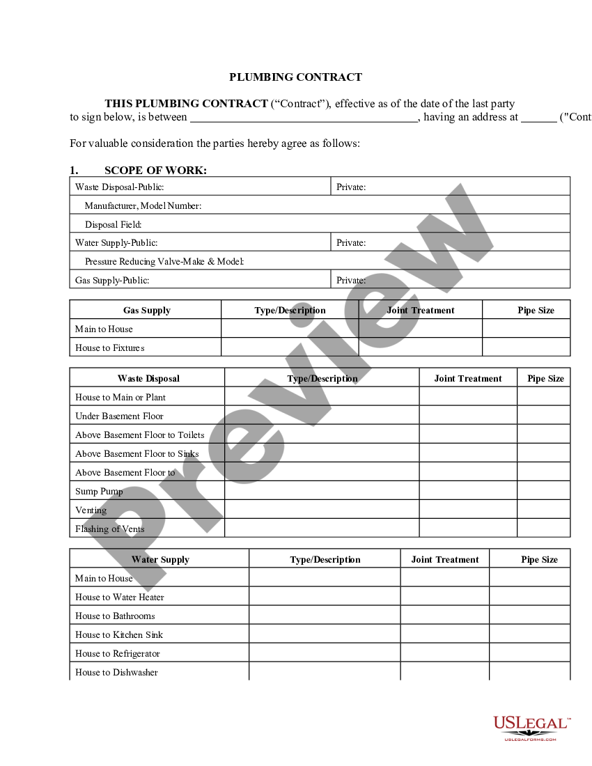 page 0 Plumbing Contract for Contractor preview