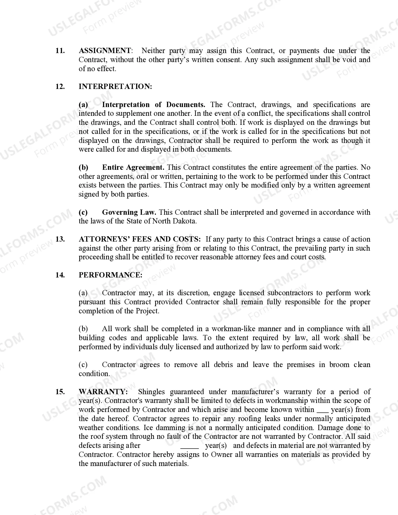 Preview Roofing Contract for Contractor